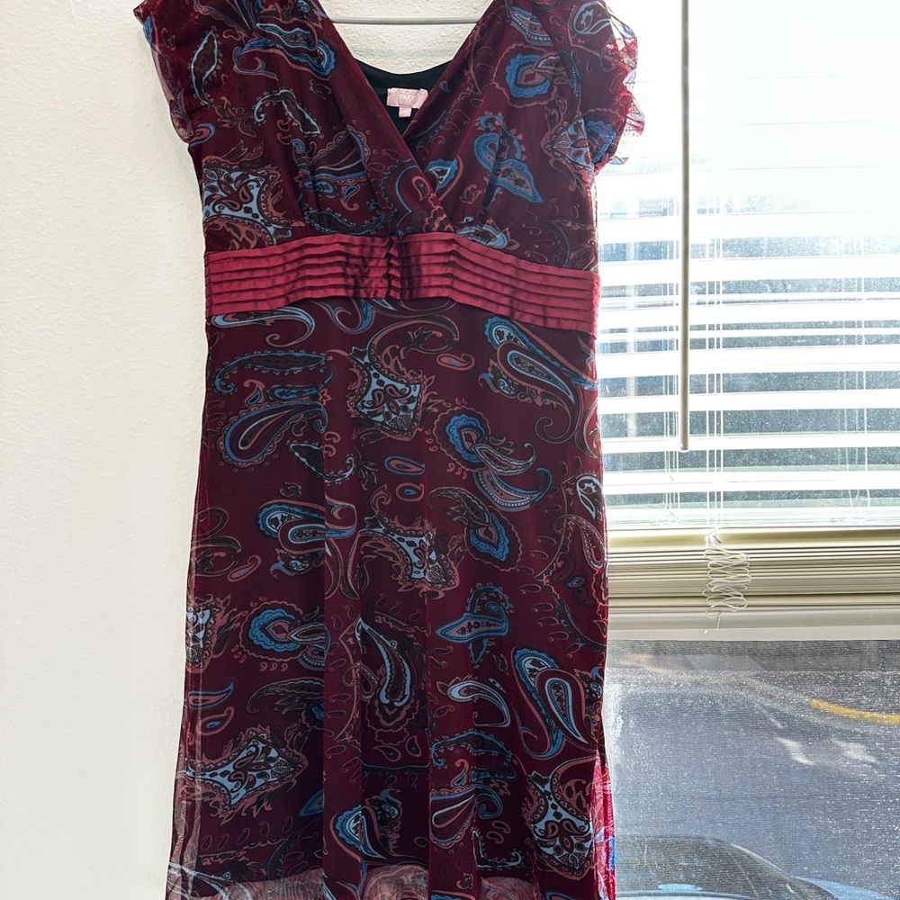 Y2K Burgundy and Blue Paisley Midi Dress